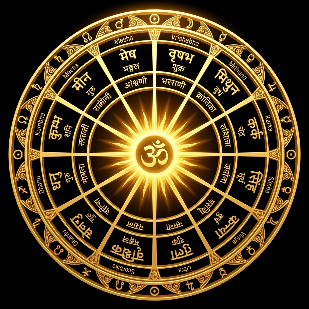 Golden Vedic Zodiac Wheel